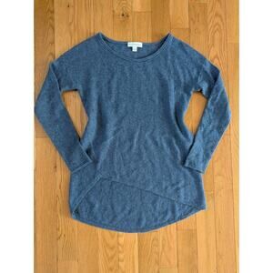 White + Warren Women's Blue Cashmere Blouse Asymmetrical Hem Cozy Knit Boat Neck